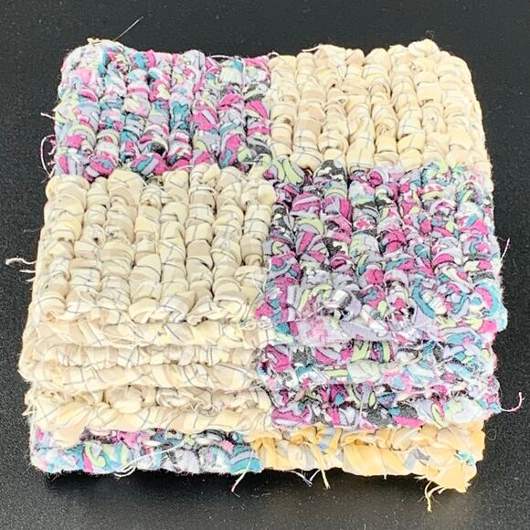 Drink Coaster Set Locker Hooking Handmade Yellow Purple Fabric Square Coasters - Picture 5 of 8